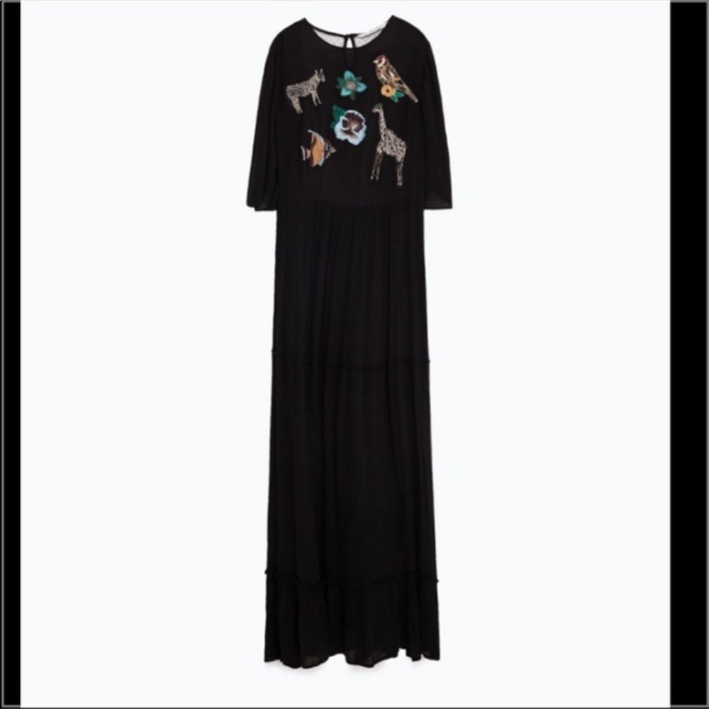 Zara Basic Rare Embroidered Animal Mesh Back Maxi - Picture 4 of 16